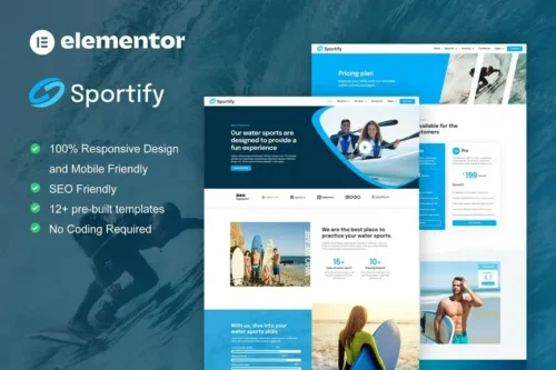 Sportify Water Sports Surfing Elementor Pro Template Kit
