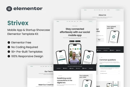best Strivex app landing page Elementor template download