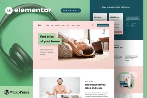 best meditation channel Elementor template kit instant download