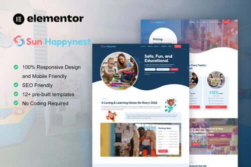 SunHappynest - Kindergarten & Child Care Elementor Pro Template Kit
