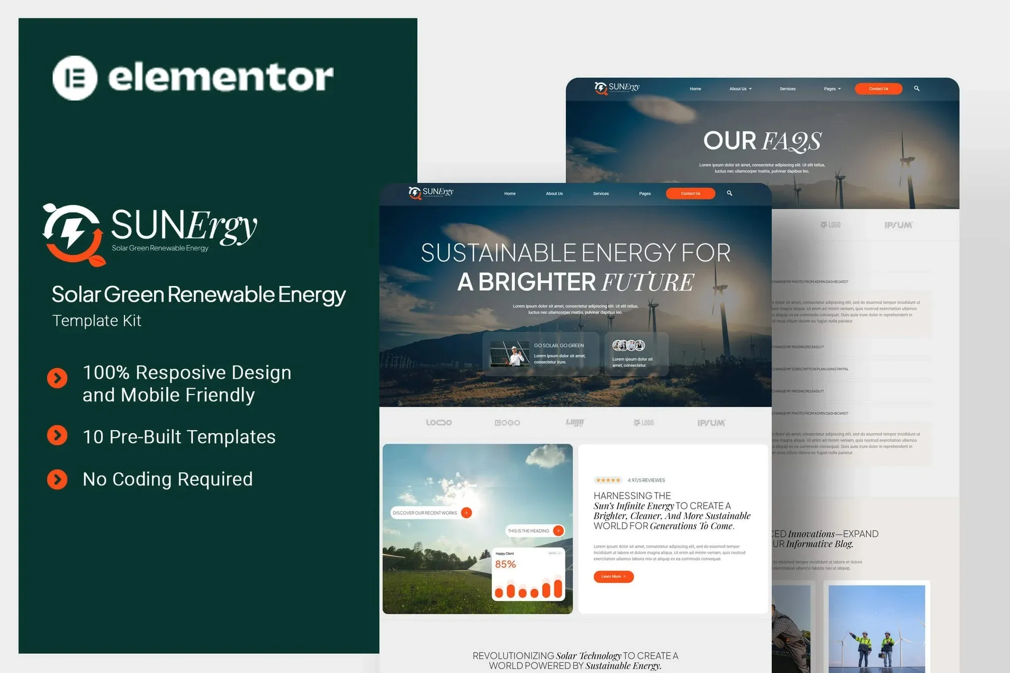 Sunergy - Solar Green Renewable Energy Elementor Template Kit best Sunergy solar website template instant download