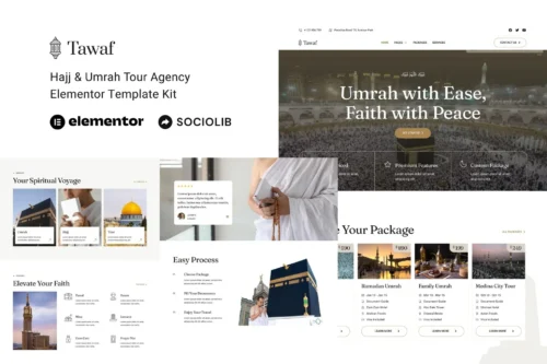 best Hajj Umrah tour agency Elementor template download