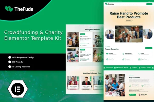 best crowdfunding charity elementor template kit download