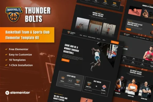 Thunderbolts - Basketball Team & Sports Club Elementor Template Kit
