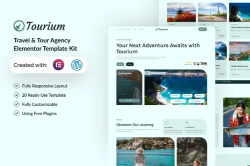 best travel agency Elementor template kit instant download