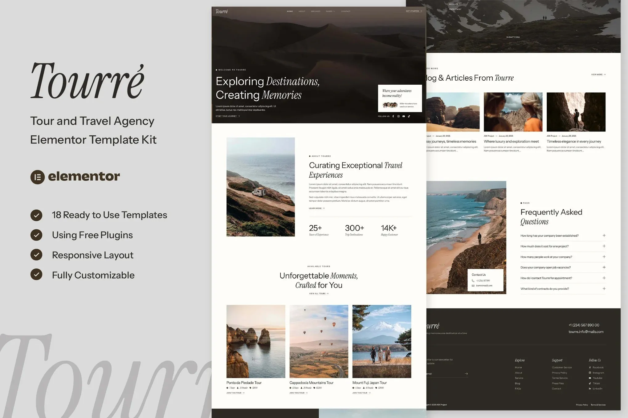 Tourre - Travel & Tour Agency Elementor Template Kit Tourre Elementor template for travel and tour agency websites