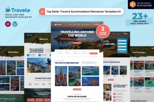 best travel agency Elementor template kit instant download