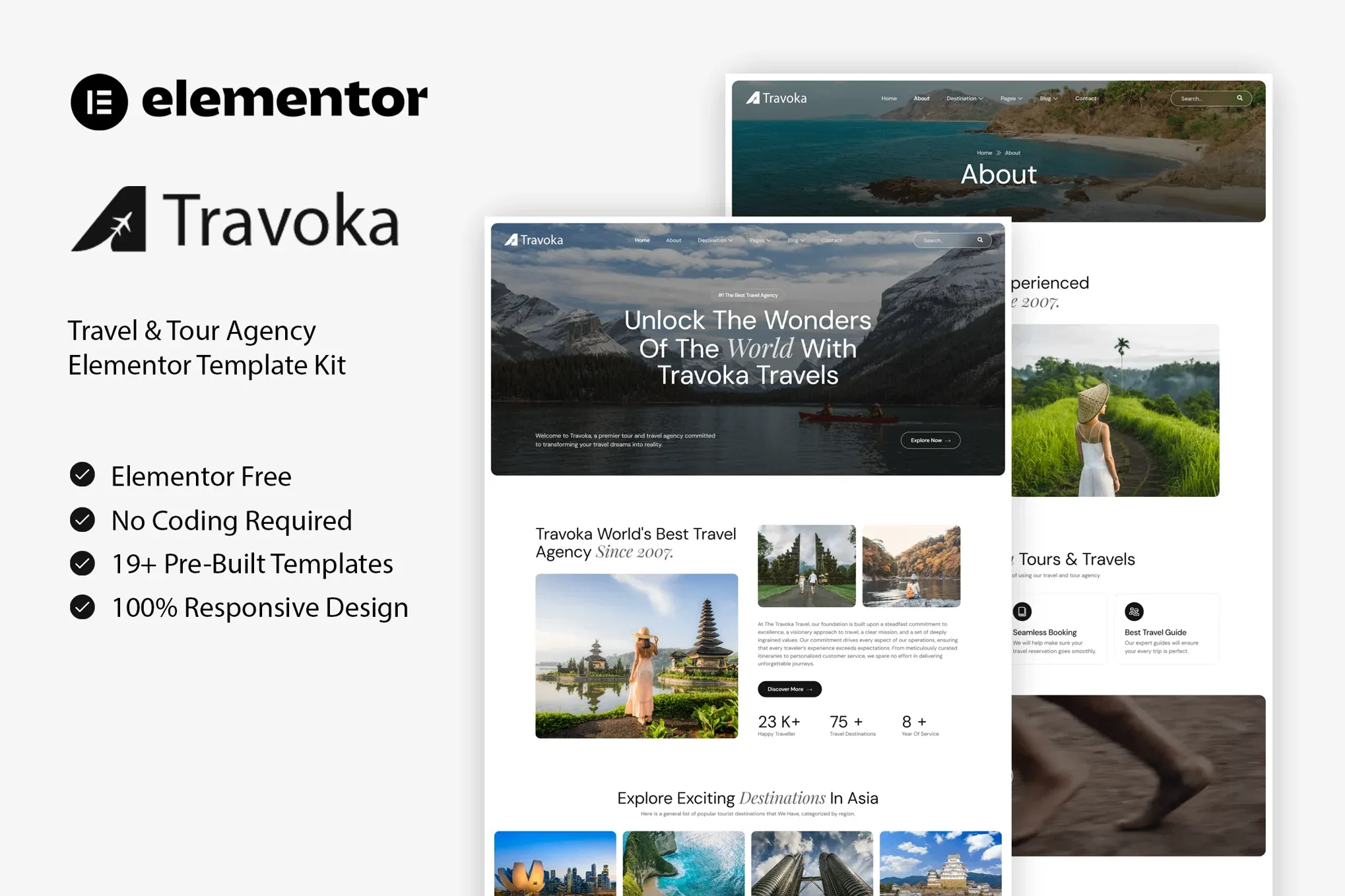 Travoka - Travel & Tour Agency Elementor Template Kit best travel agency Elementor template kit instant download