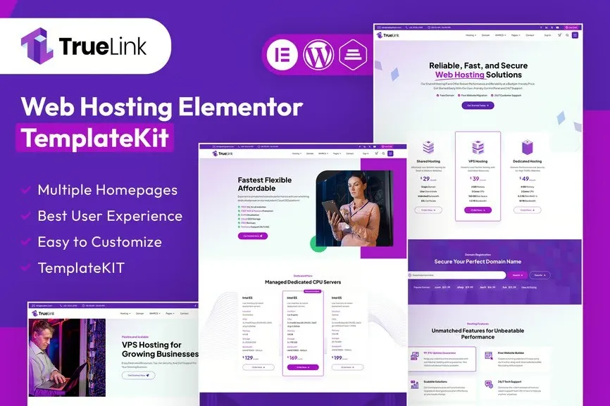 TrueLink - Web Hosting Elementor Template Kit best web hosting Elementor template kit instant download