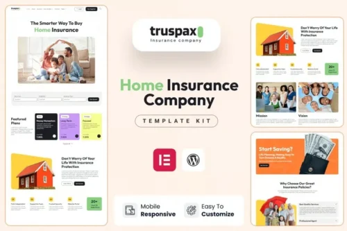 Premium insurance agency Elementor template kit for instant download