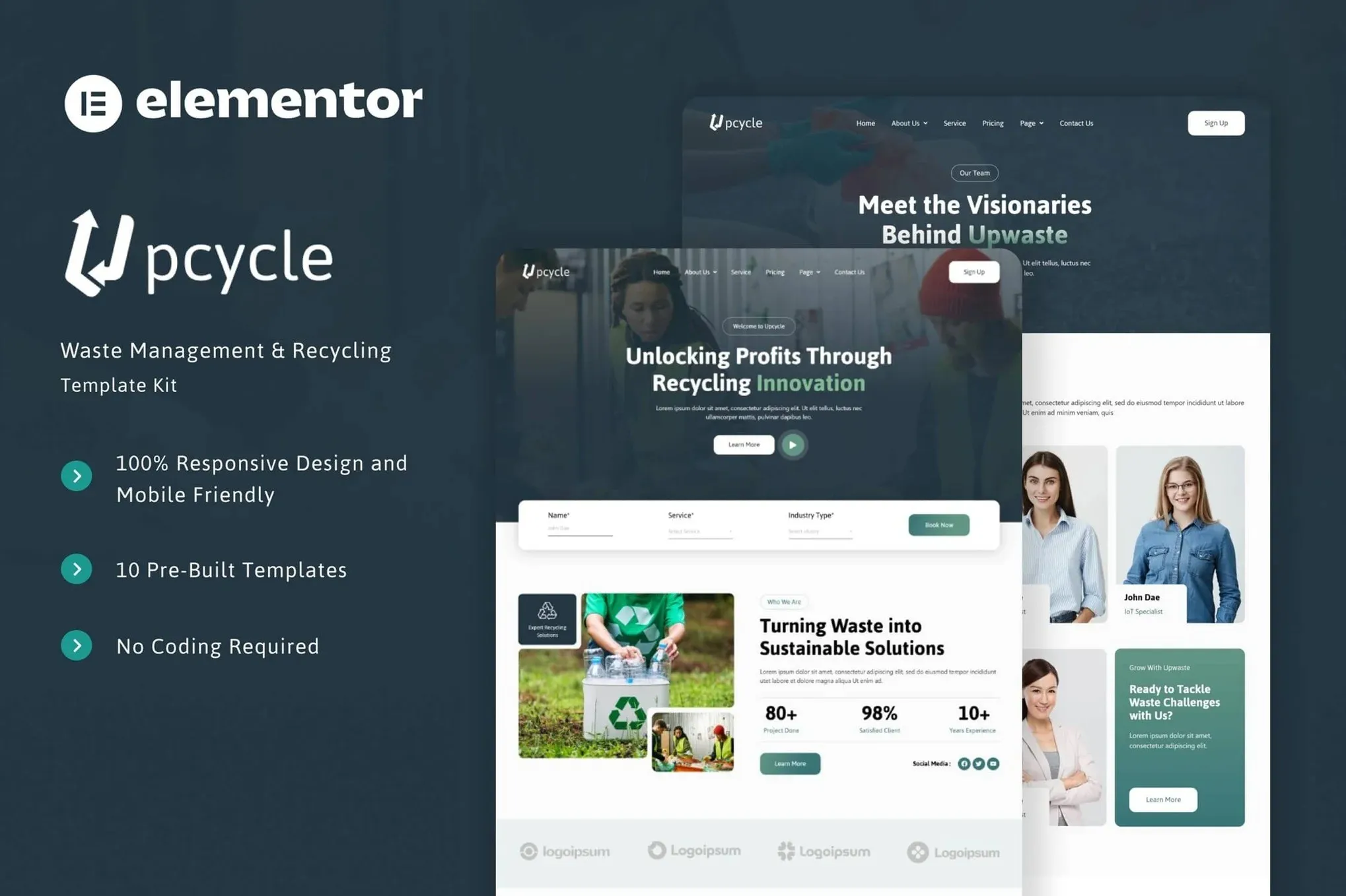 Upcycle - Waste Management & Recycling Elementor Template Kit best Upcycle Elementor recycling template download