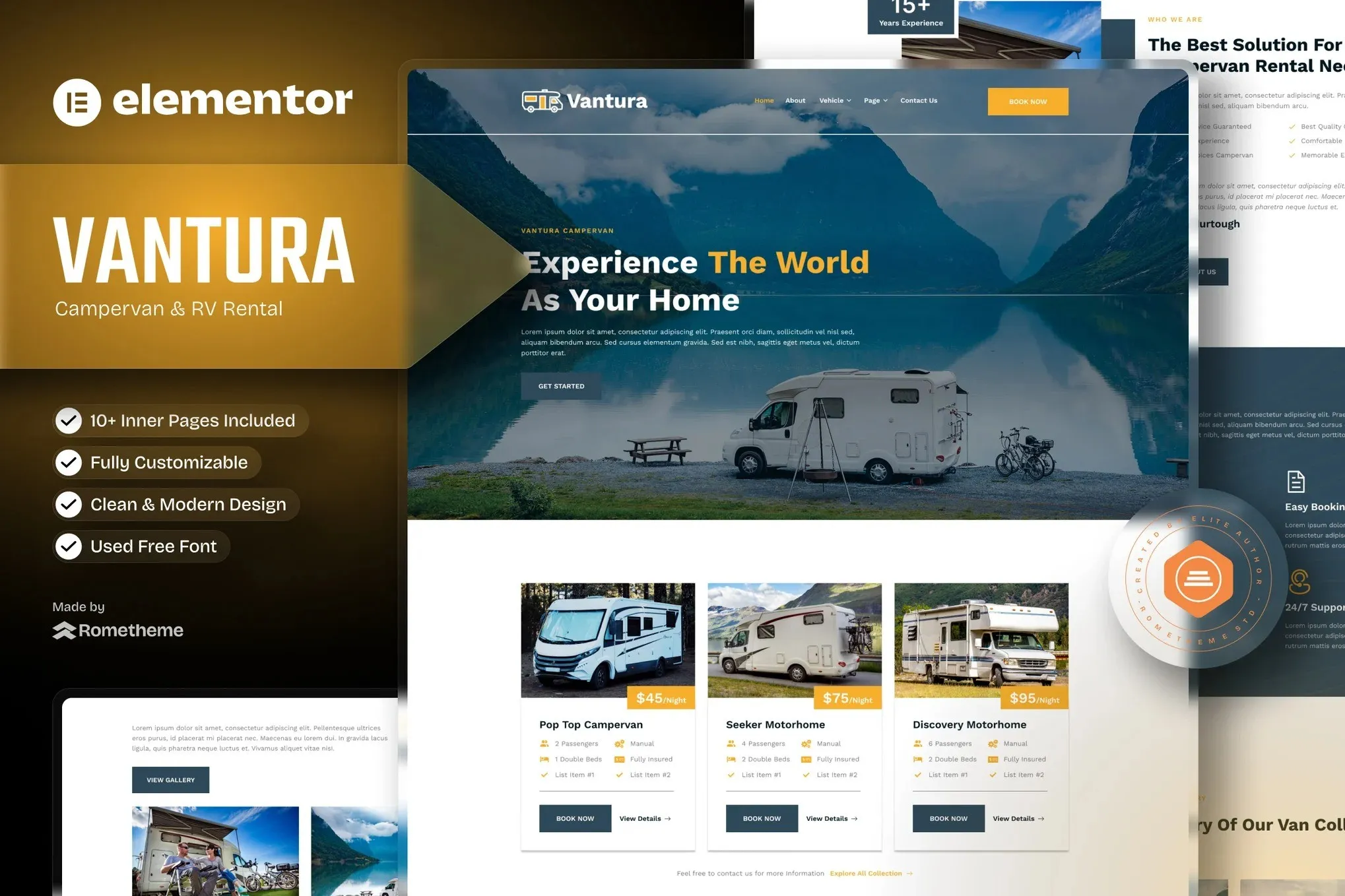 Vantura - Campervan & RV Rental Elementor Template Kit best campervan rental website template instant download