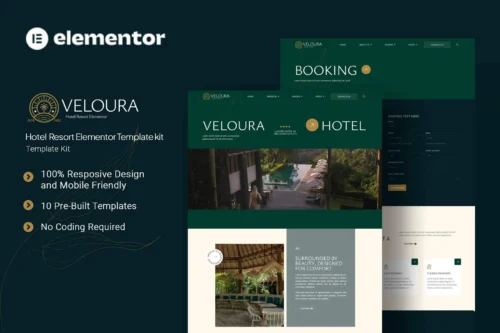 best hotel resort Elementor template kit instant download