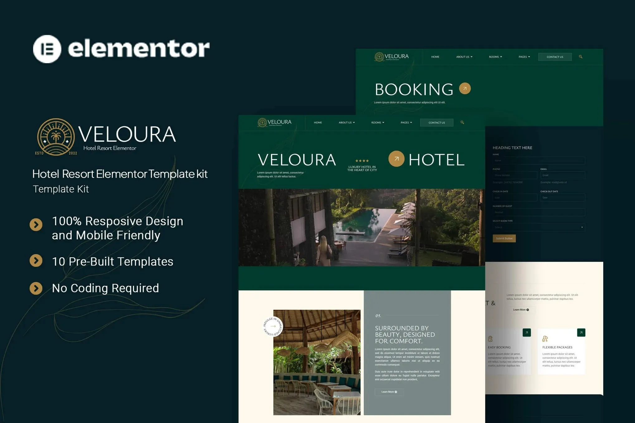 Veloura - Hotel Resort Elementor Template Kit best hotel resort Elementor template kit instant download
