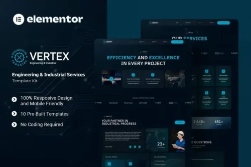 best Vertex Elementor template kit for industrial engineering website