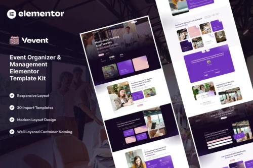 best event planner Elementor template kit instant download