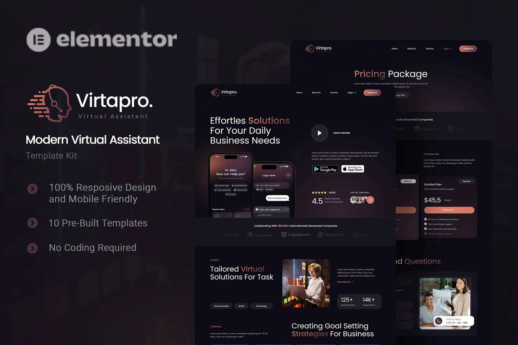 Virtapro - Modern Virtual Assistant Elementor Template Kit best Virtual Assistant Elementor template for instant download