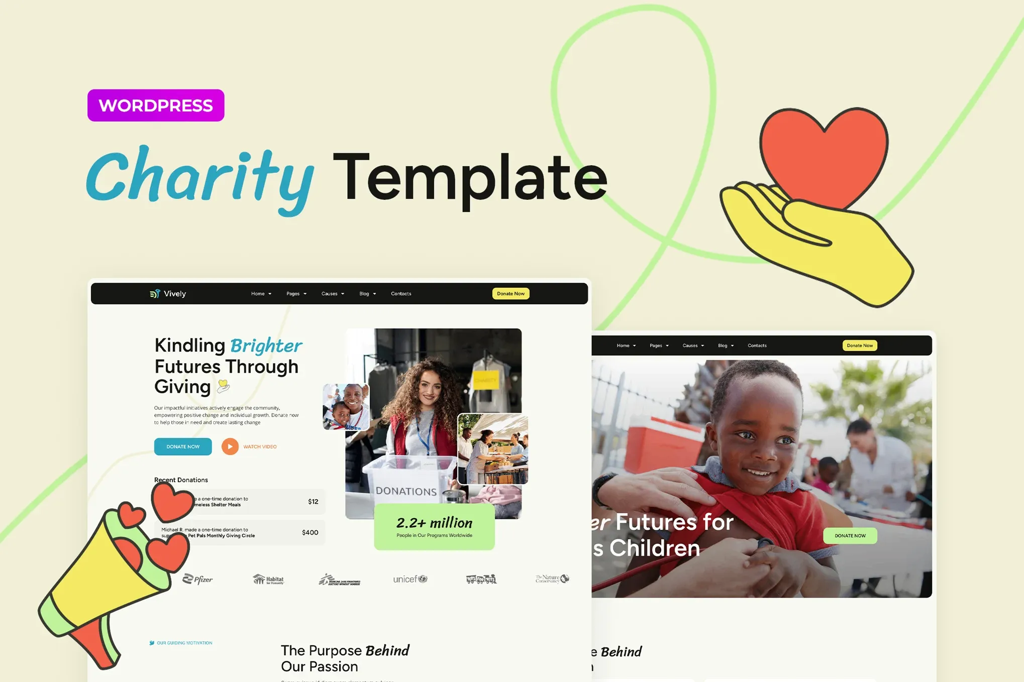Vively – Charity & Donation Elementor Pro Template Kit best charity elementor template kit instant download
