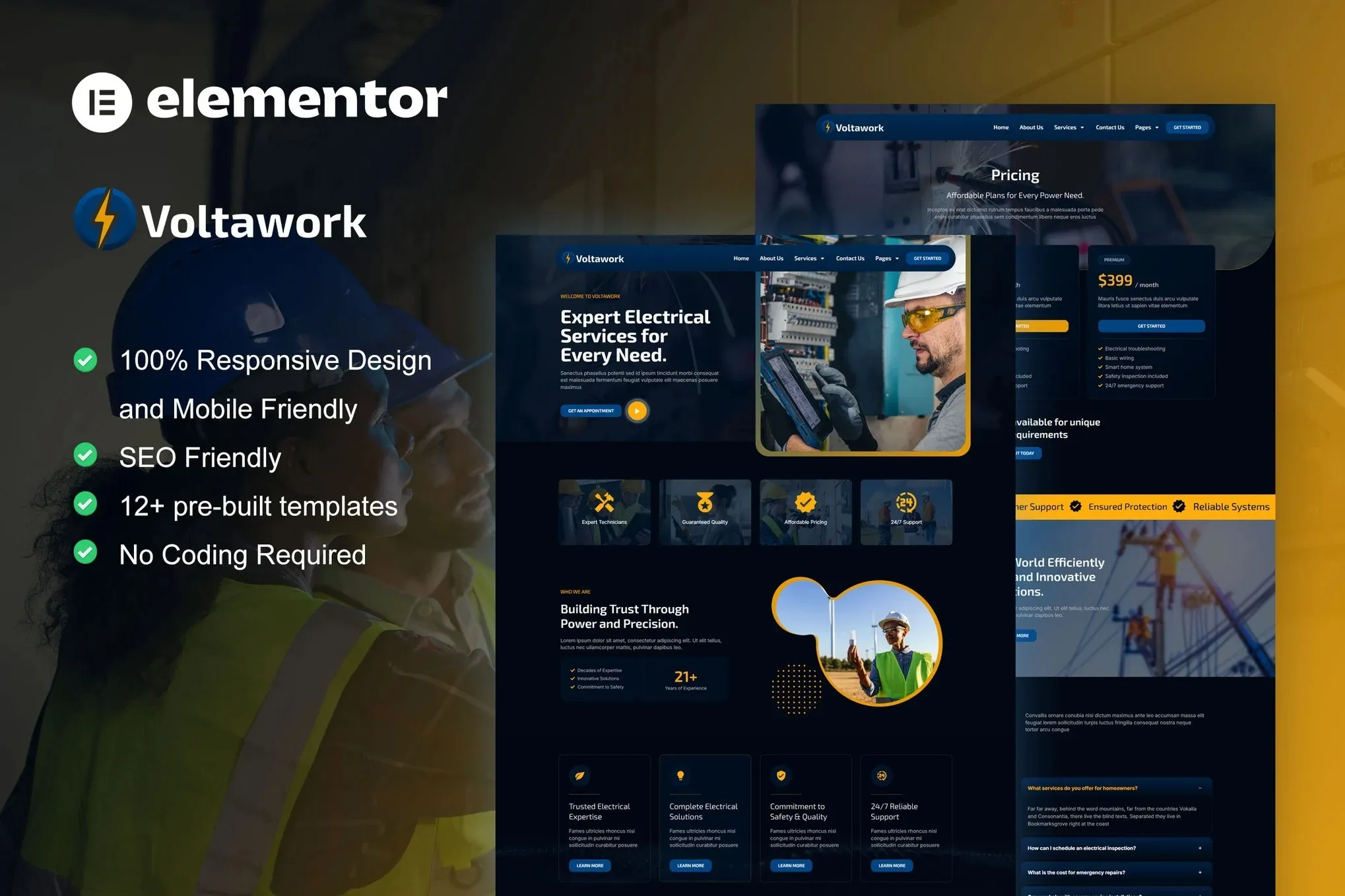 VoltaWork - Electrical Service Elementor Template Kit best electrical service Elementor template kit instant download