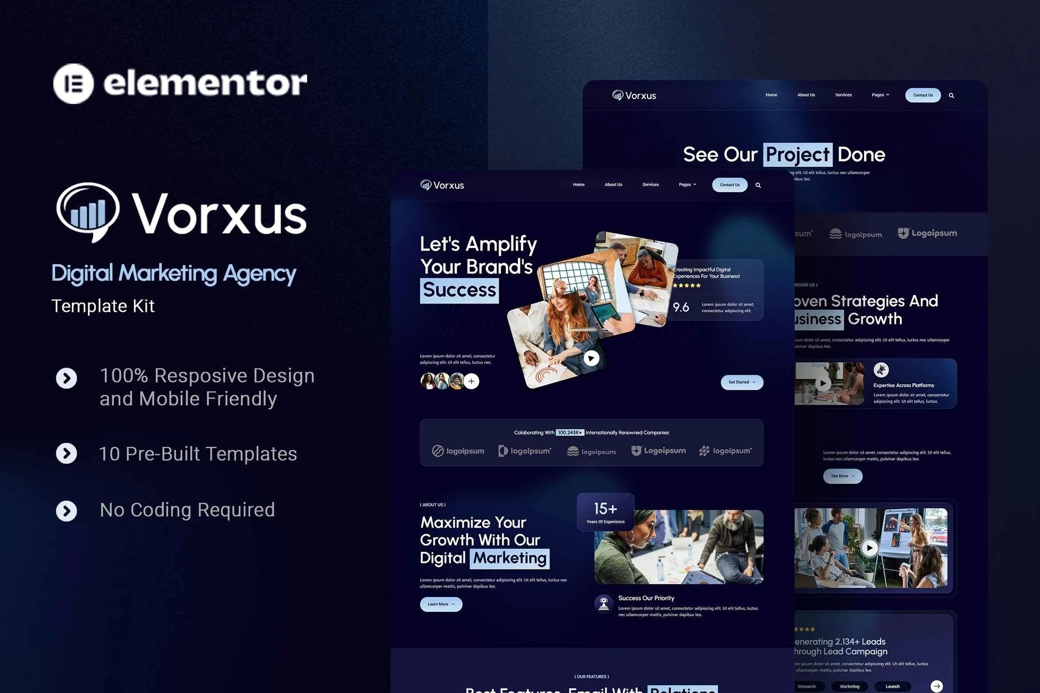 Vorxus - Digital Marketing Agency Elementor Template Kit best Vorxus Elementor agency template kit instant download