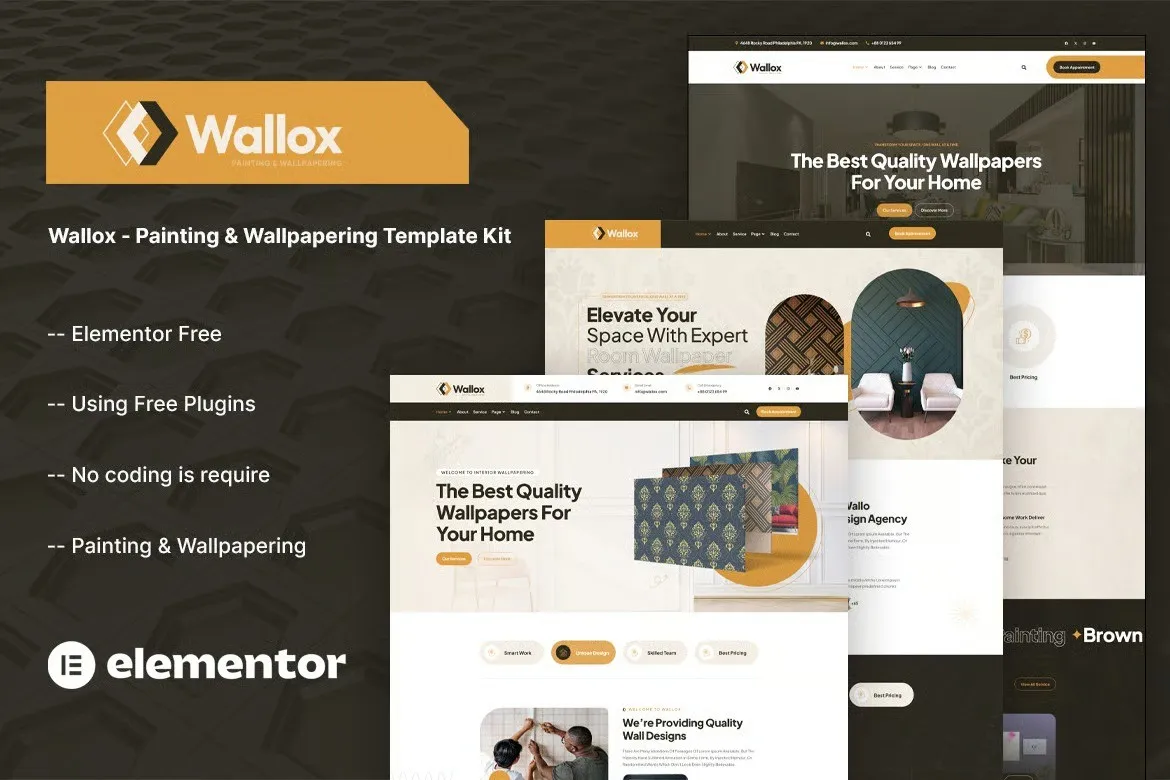 Wallox - Painting & Wallpapering Template Kit best painting contractor website template Elementor download