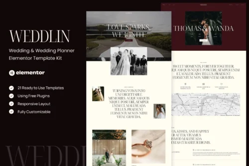 best wedding Elementor template kit instant download