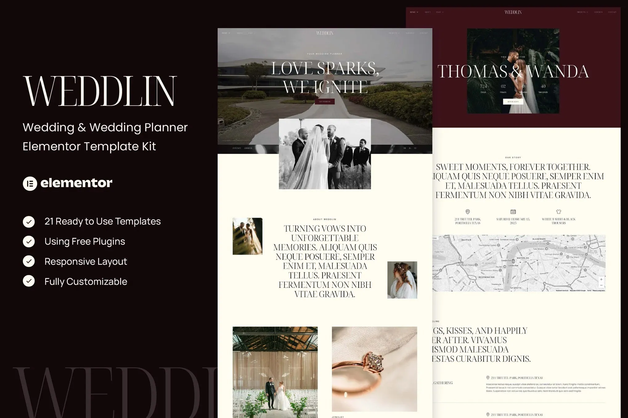 Weddlin - Wedding & Wedding Planner Elementor Template Kit best wedding Elementor template kit instant download
