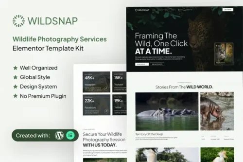 best Wildsnap wildlife photography Elementor template download