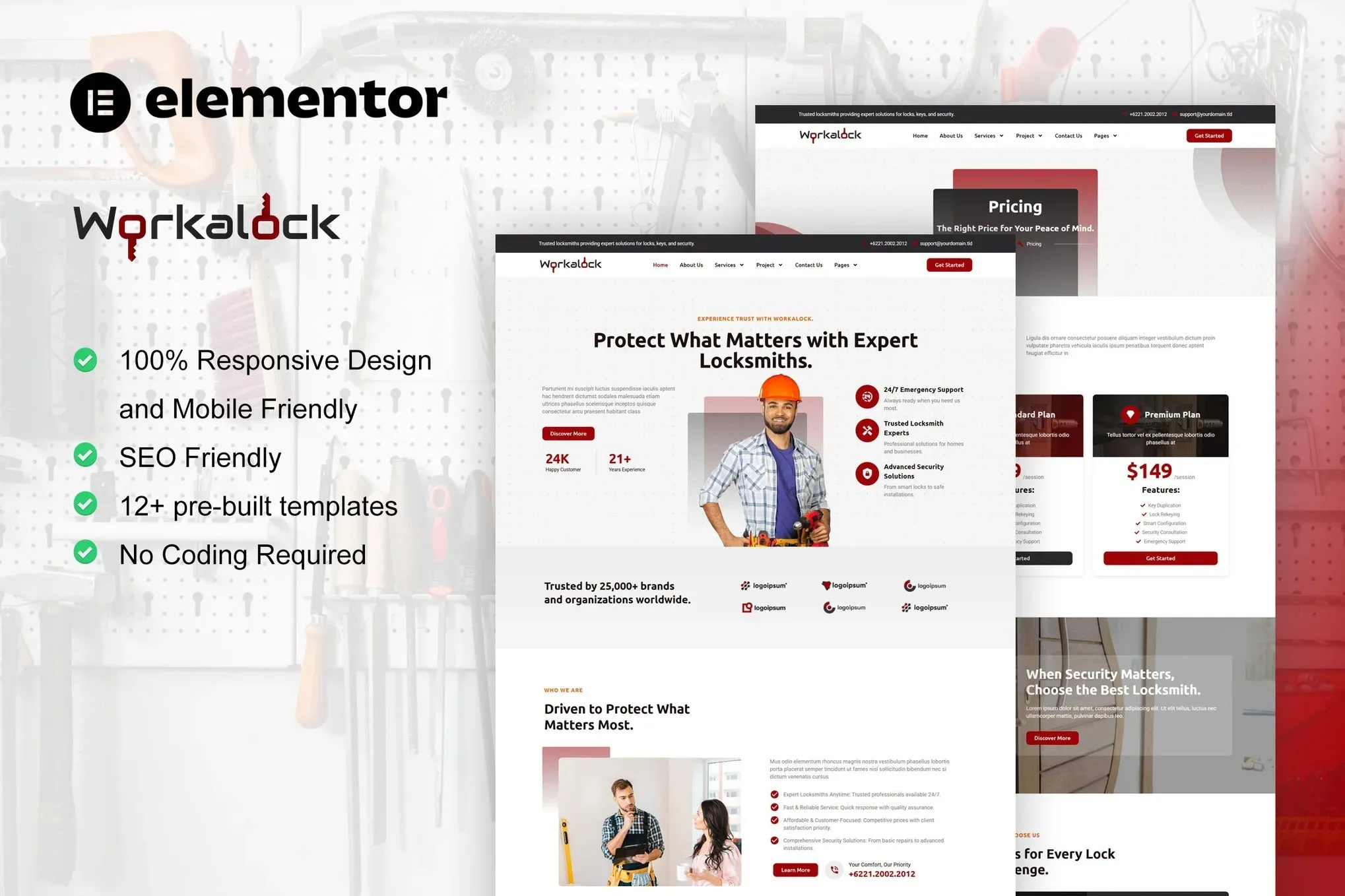 WorkaLock - Locksmith & Key Maker Service Elementor Pro Template Kit best locksmith Elementor template kit instant download