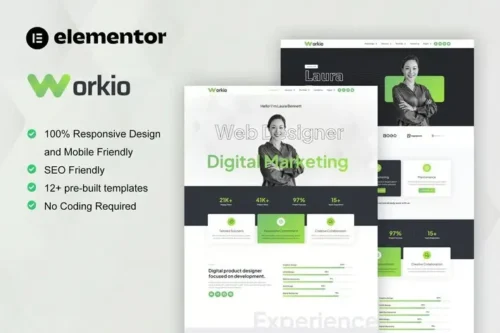 best Workio Elementor portfolio template kit download