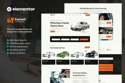 best Xarent car rental Elementor template kit download