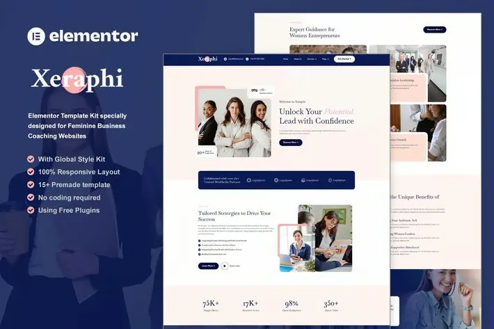 Xeraphi - Feminine Business Coaching Elementor Template Kit best feminine business coaching elementor template download