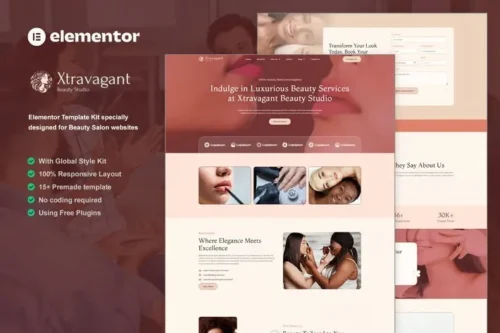 best beauty salon Elementor template kit instant download