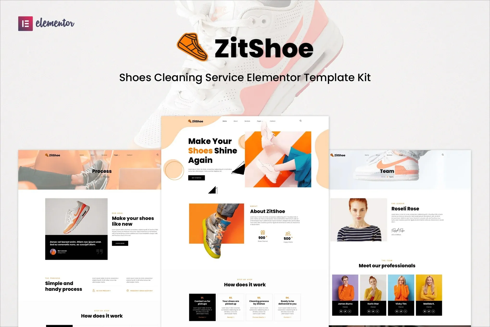 Zitshoe - Shoes Cleaning Service Elementor Template Kit best shoe cleaning service Elementor template premium download