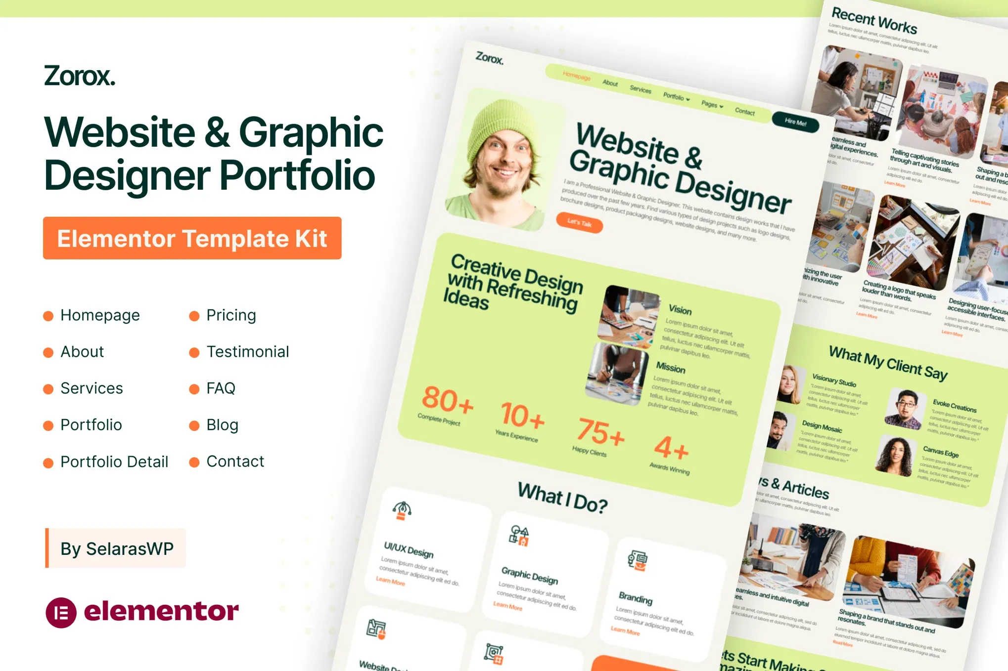 Zorox - Website & Graphic Designer Portfolio Elementor Pro Template Kit best Zorox portfolio template for designers instant download