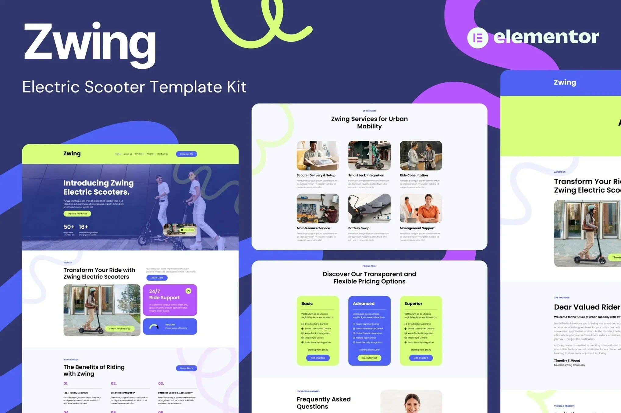 Zwing - Electric Scooter Website Elementor Template Kits best electric scooter website template instant download