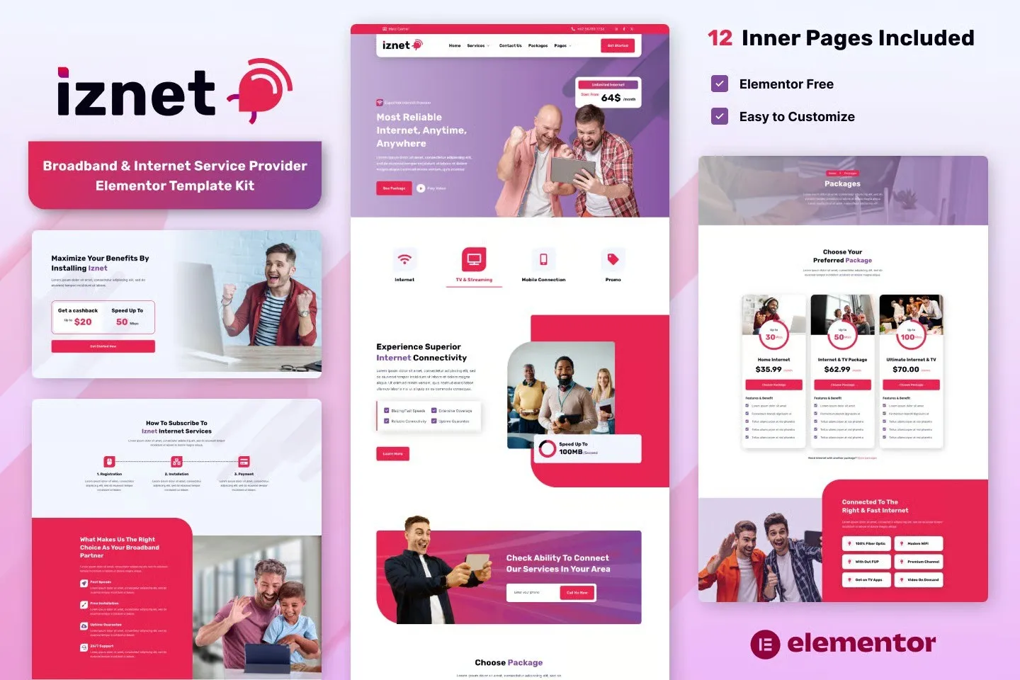 iZnet - Broadband & Internet Service Provider Elementor Template Kit best iZnet Elementor template kit for broadband ISP websites download