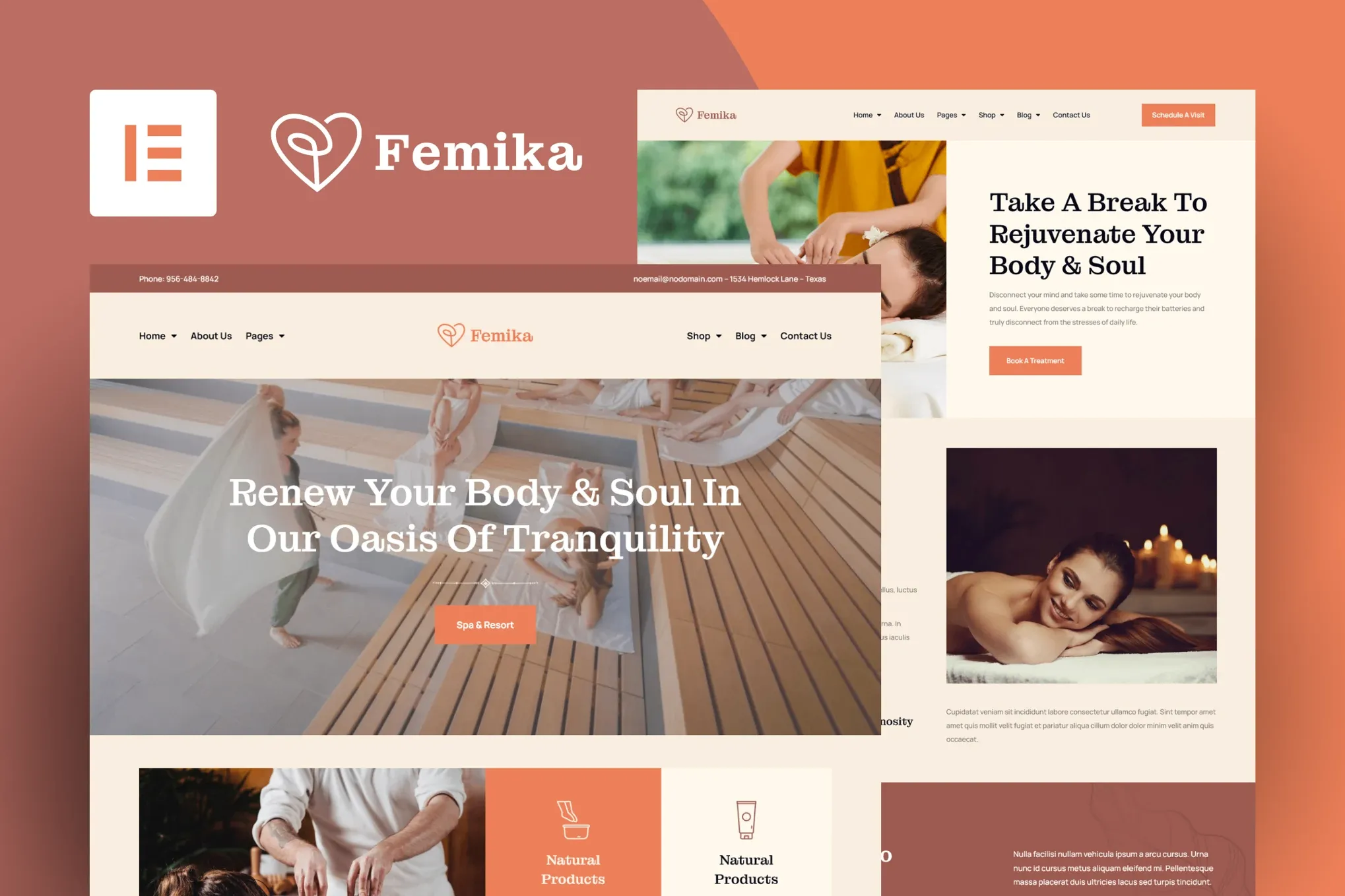 Femika - Spa Center & Wellness Elementor Pro Template Kit best Femika spa wellness Elementor template instant download