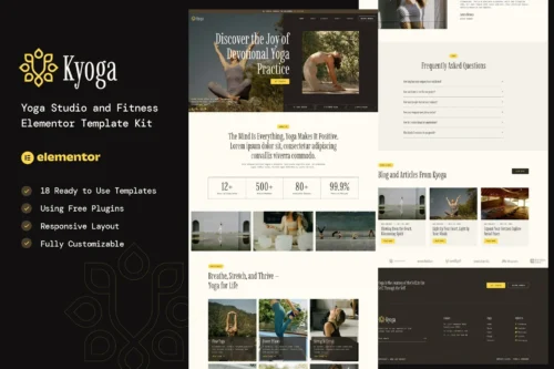 best Kyoga yoga studio Elementor template kit download