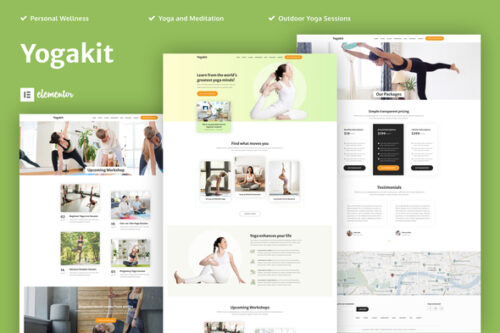 best yoga studio Elementor template kit instant download