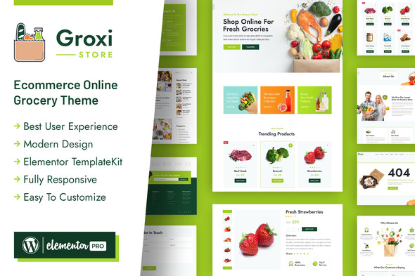 Groxi - Grocery Store Elementor Template Kit best grocery store Elementor template download