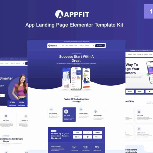 Appfit - App Landing Page Elementor Pro Template Kit