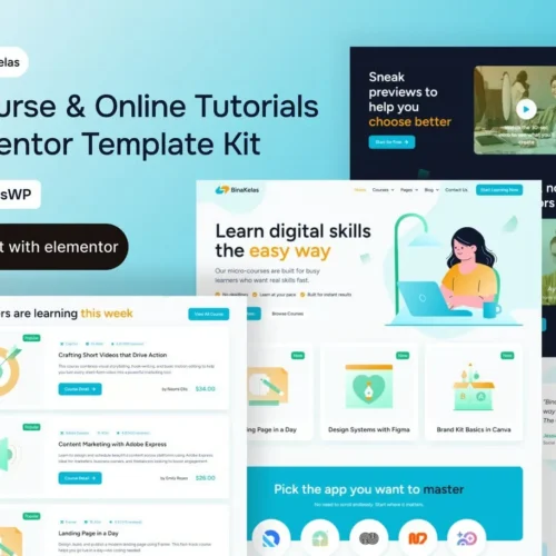 BinaKelas - E-Course & Online Tutorials Elementor Template Kit