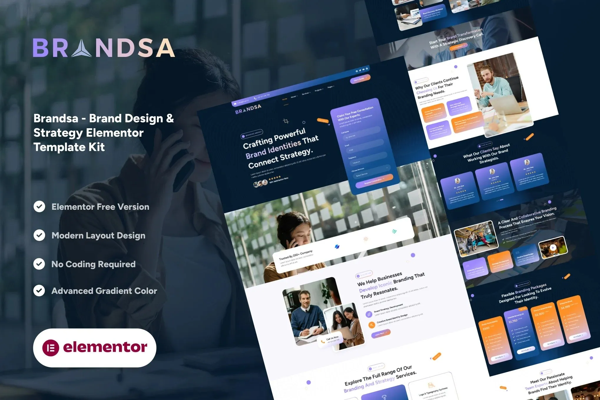 Brandsa - Brand Design & Strategy Elementor Template Kit best Elementor brand agency template kit instant download