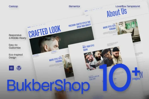 best barbershop Elementor template kit instant download