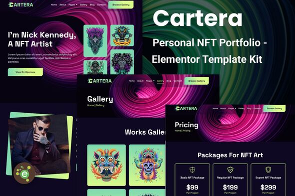 Cartera - Personal NFT Portfolio Elementor Template Kit best NFT portfolio Elementor template kit instant download