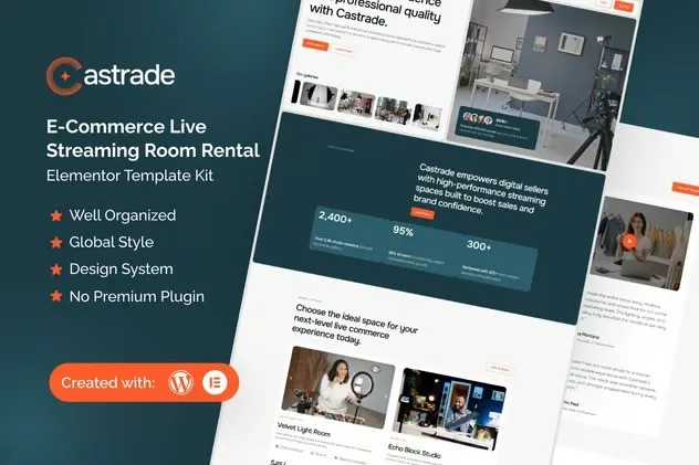 Castrade - Live Streaming Room Rental Elementor Template Kit best Castrade streaming room rental Elementor template download