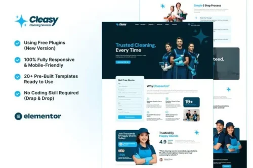 best cleaning services Elementor template for instant download