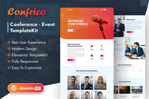 best event conference elementor template kit download