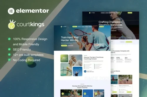 best tennis school Elementor template kit for sports club website download